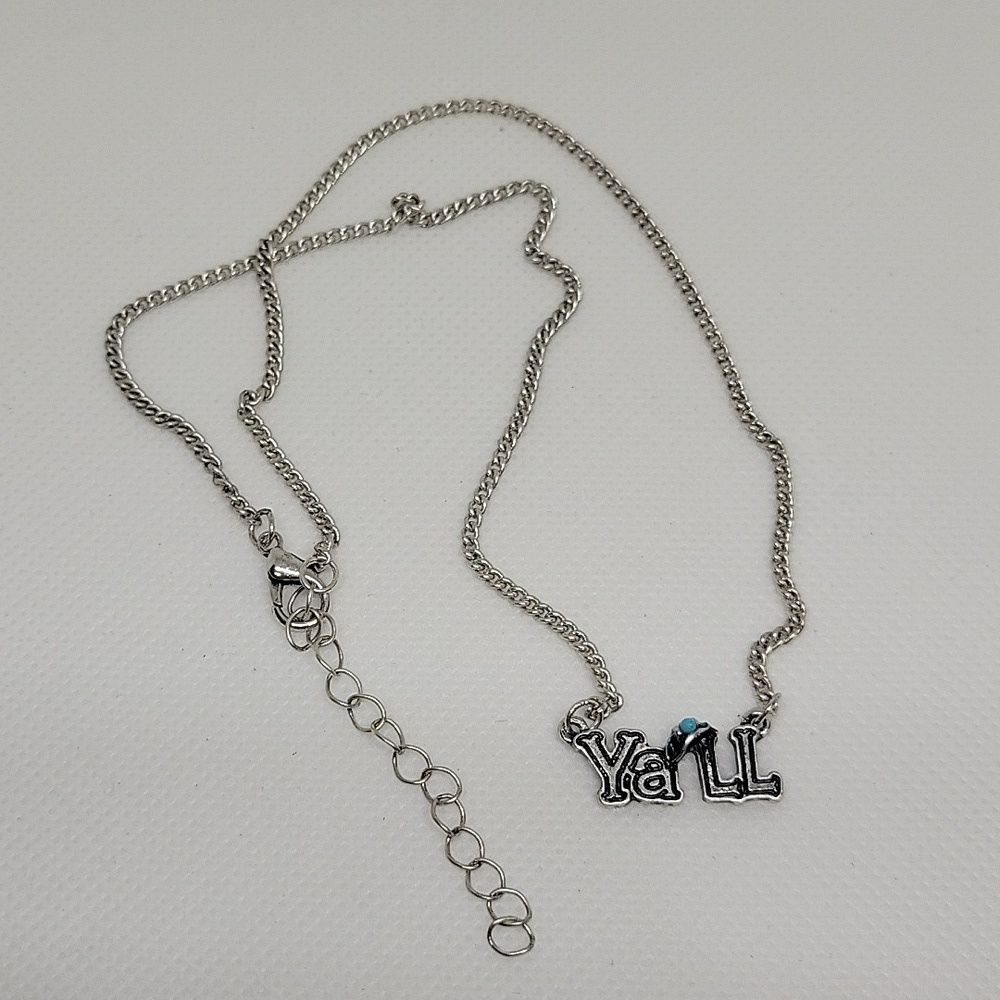 Yall Silver Tone Turquoise Faux 16" + 2" Silver Tone Necklace